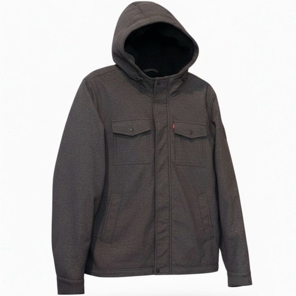 Levi's Men's Charcoal Soft Shell Sherpa Lined Hooded Jacket Size L